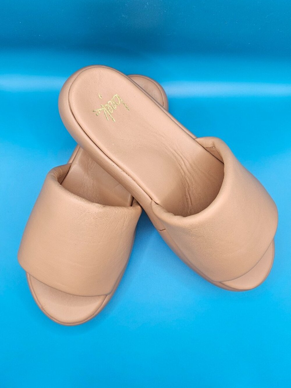 Beek Trumpeter Beach Tan Leather Platform Slide Comfort Women Sandals Size 9 New